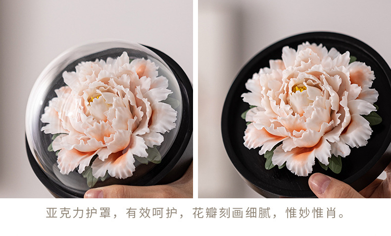 创意陶瓷仿真手工捏花瓷花牡丹花摆件办公室桌面摆设汽车载工艺品详情14
