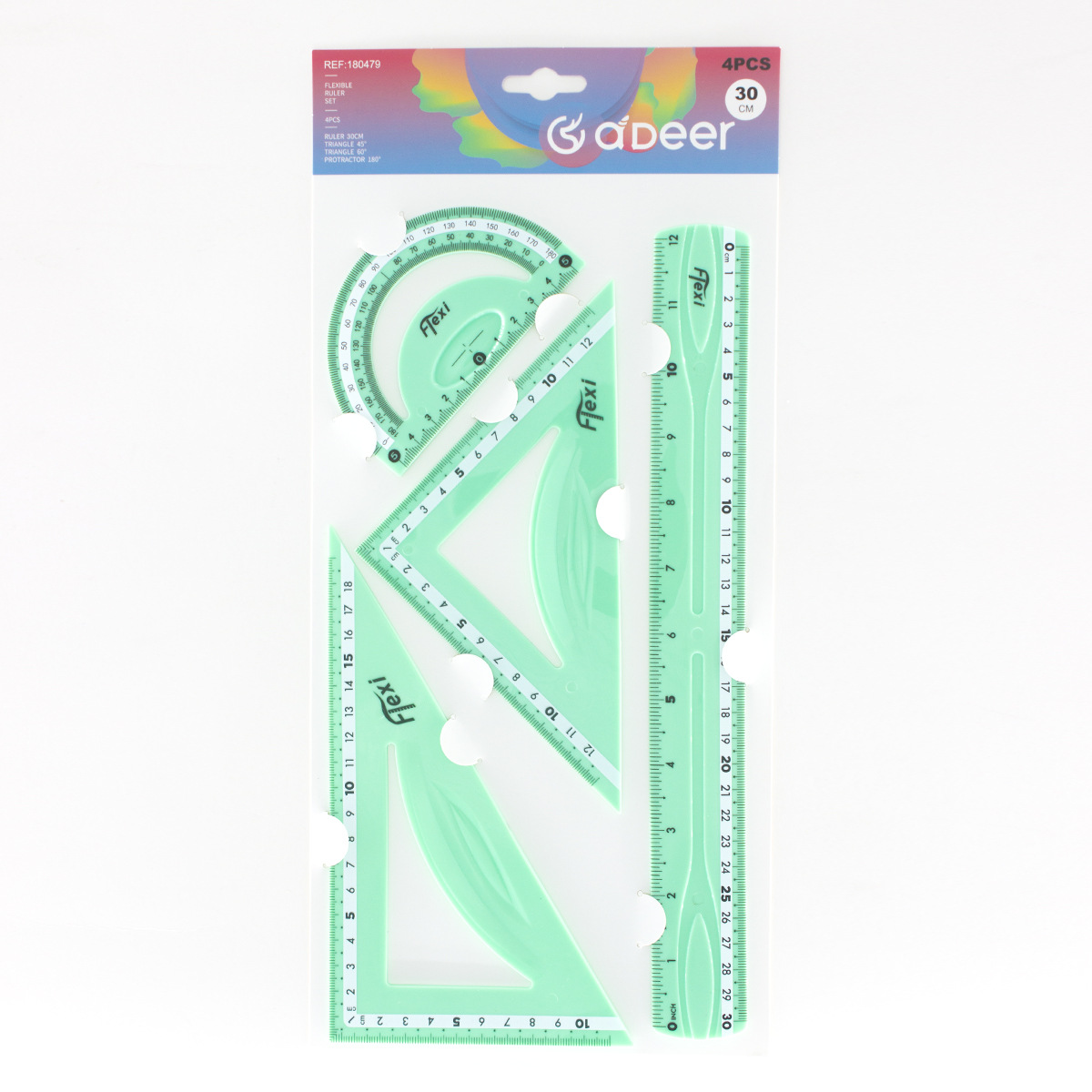 Unicorn-horned Deer 30cm set of macaron PVC flexible ruler, durable folding four-piece set, set of ruler wholesale for foreign trade, source of set rulers pic 3