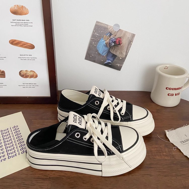 高颜两穿半拖帆布鞋女薄款夏季新款chic小众一脚蹬韩版厚底小白鞋详情7