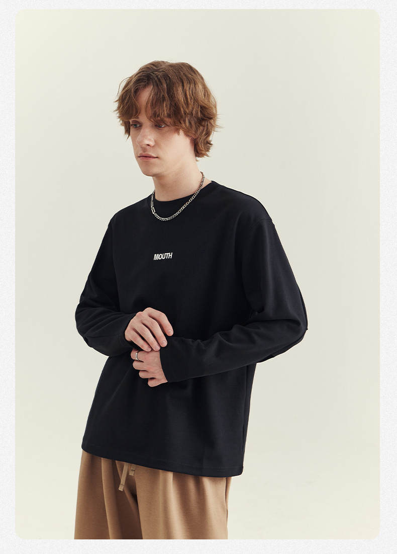 APO男装|2024秋季新款男士长袖T恤潮流宽松刺绣圆领打底衫男上衣详情23