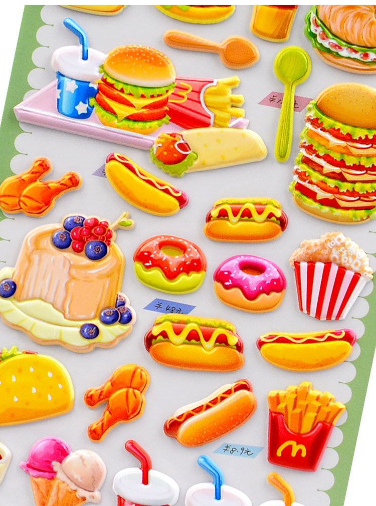 New children's food, hamburger, pizza, foam stickers, children's fun and cute expressions, cake, dessert, educational stickers pic 9