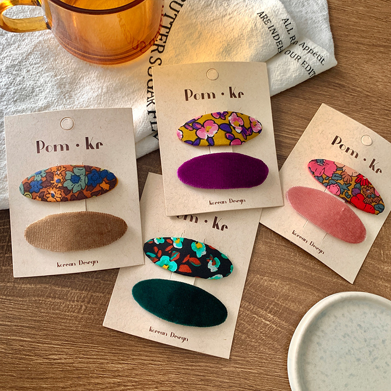 韩版彩色系碎花布艺女童bb夹蝴蝶结发夹少女心侧边碎发夹刘海夹详情6