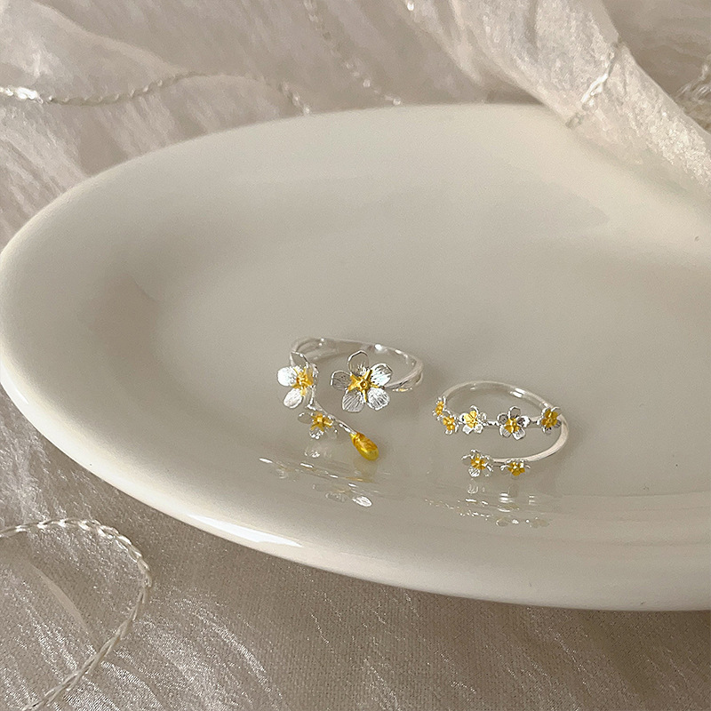 立体花朵戒指银色鸢尾花古风中世纪法式复古宫廷欧式夸张开口戒指详情7