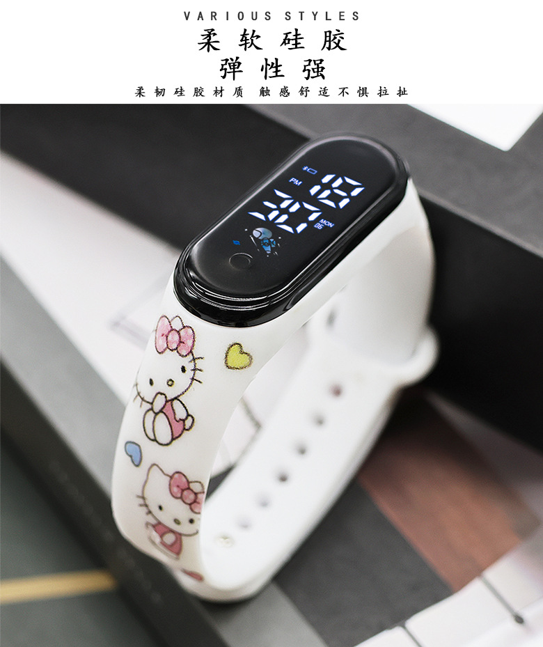 工厂批发卡通印花可爱电子表学生个性防水触摸手环表详情4