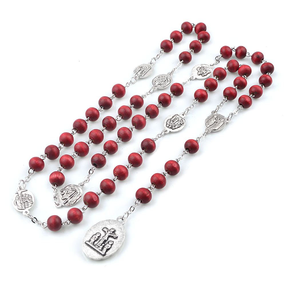 Red rosewood rose-scented pearl curved needle bead necklace card packaging pic 2