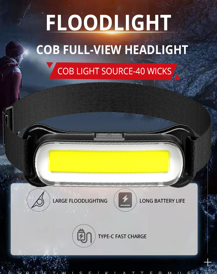 Multi-functional head-mounted lamp for outdoor cob night running and fishing maintenance work, USB charging, strong light head, night fishing lamp pic 1