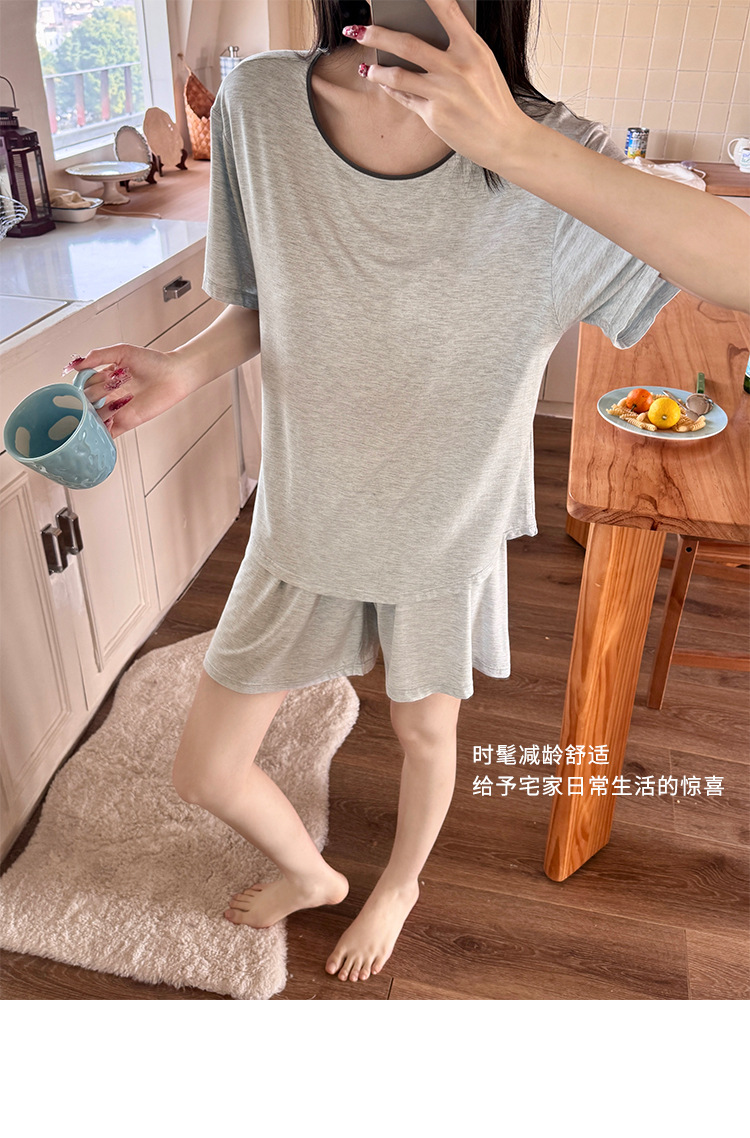 Summer pajama set with chest pad, short sleeves and shorts, pullover, two-piece home wear, thin and skin-friendly, can be worn outside with a pullover pic 31