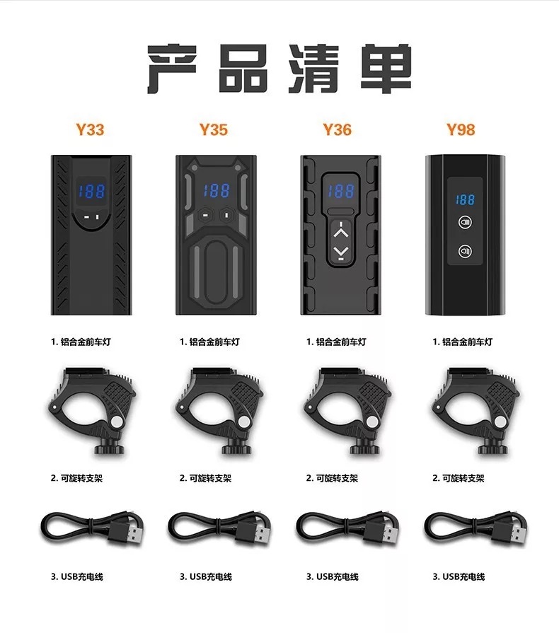 2024 Yaqi Cross-border New three-light bicycle lamp cycling equipment accessory, high-brightness with battery level display and high and low beam pic 5