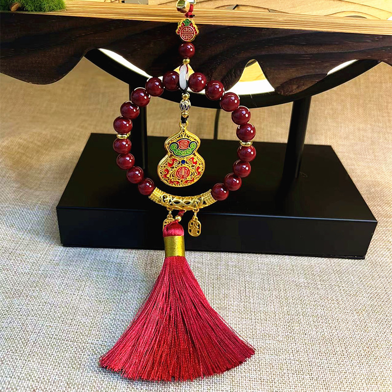 Red rope, ancient method, sand gold, Five blessings complete, cinnabar peace and good fortune, car pendant, blue, Chinese trend, retro pendant pic 7