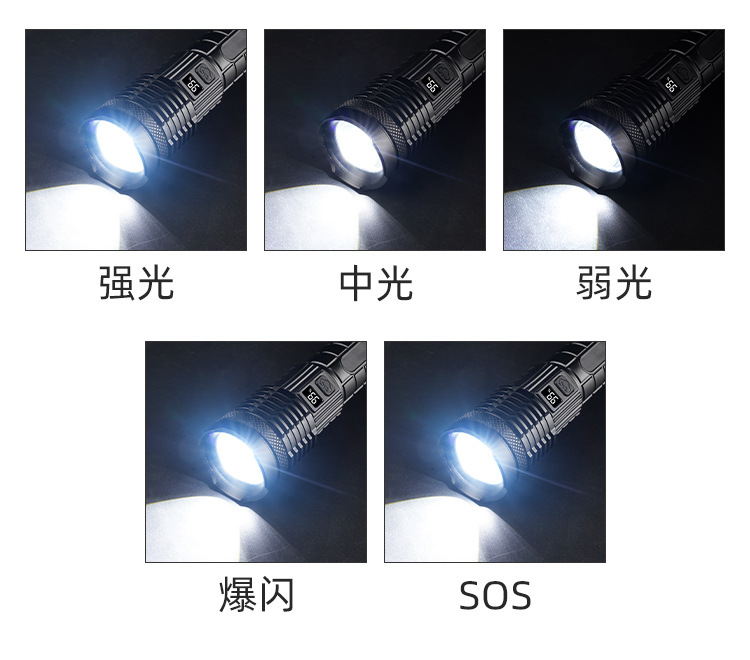 Cross-border outdoor built-in battery strong light flashlight, rechargeable, ultra-bright long-range high-power laser digital display flashlight pic 5