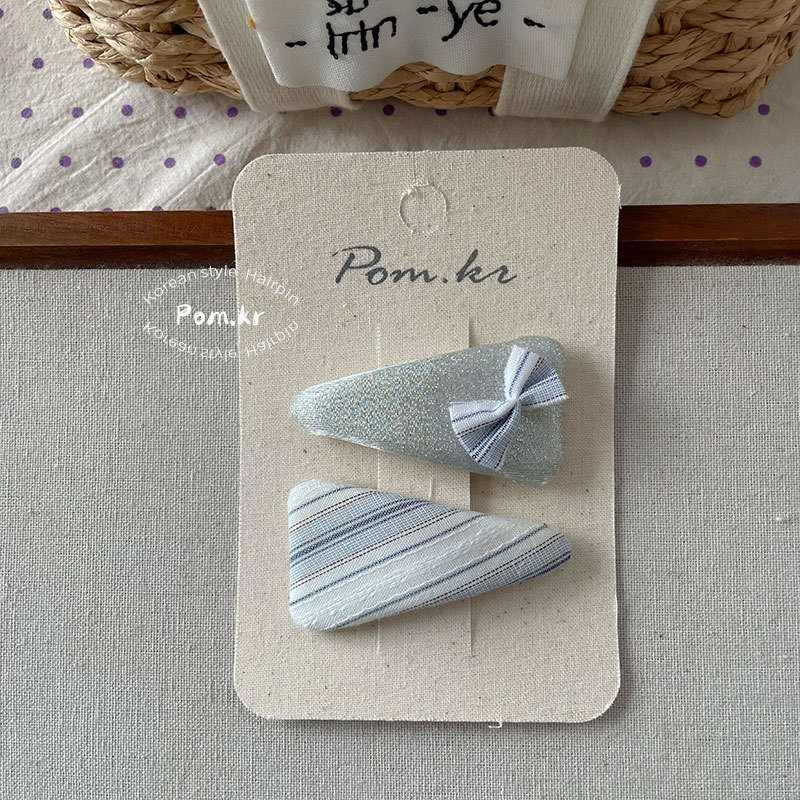 新款韩版蓝色系细闪蝴蝶结发夹少女前额碎发刘海夹儿童布艺掰掰夹详情14