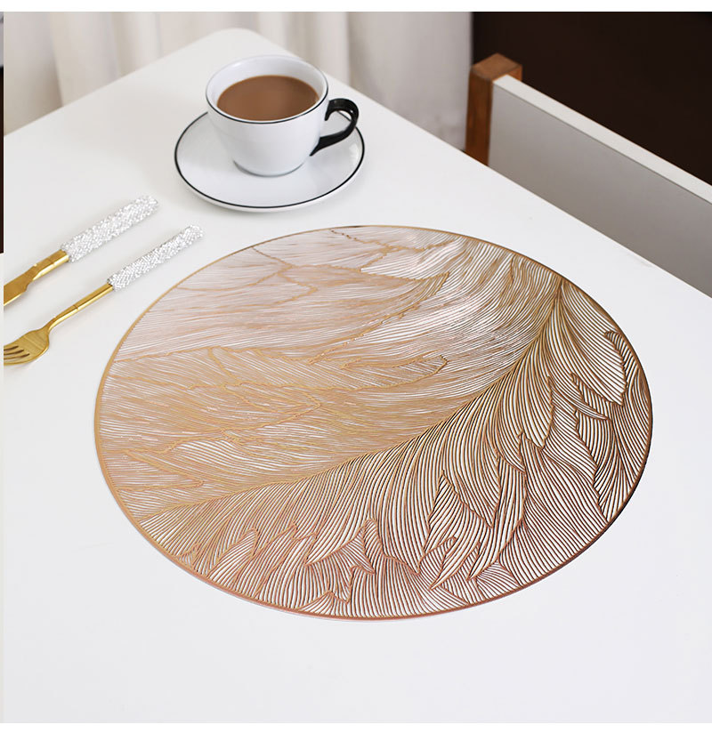 跨境热销羽毛餐垫防水防油PVC烫金花瓶垫高级感轻奢可水洗隔热垫详情7