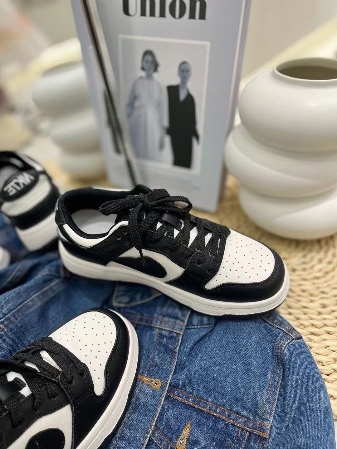 2024黑白色厚底真皮熊猫勾勾鞋女新款小白鞋云朵鞋休闲单鞋运动板详情18