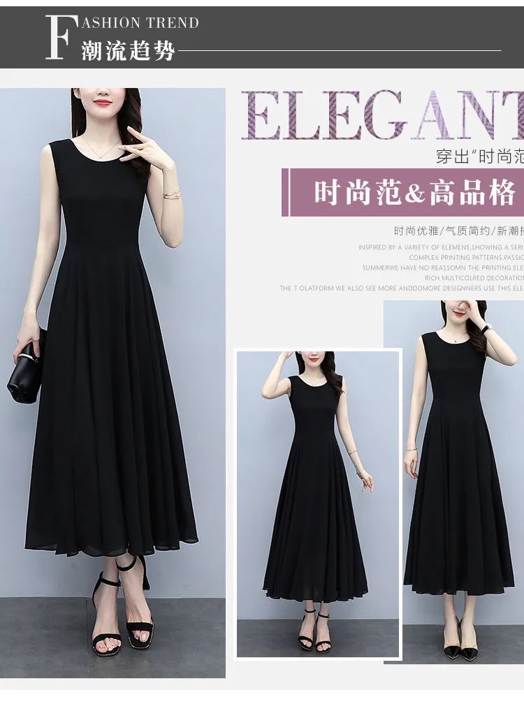 Verano 2023 nuevo tamaño más de las mujeres vestido de gasa temperamento vestido largo sin mangas versátil slim halter vestido de chaleco pic 10