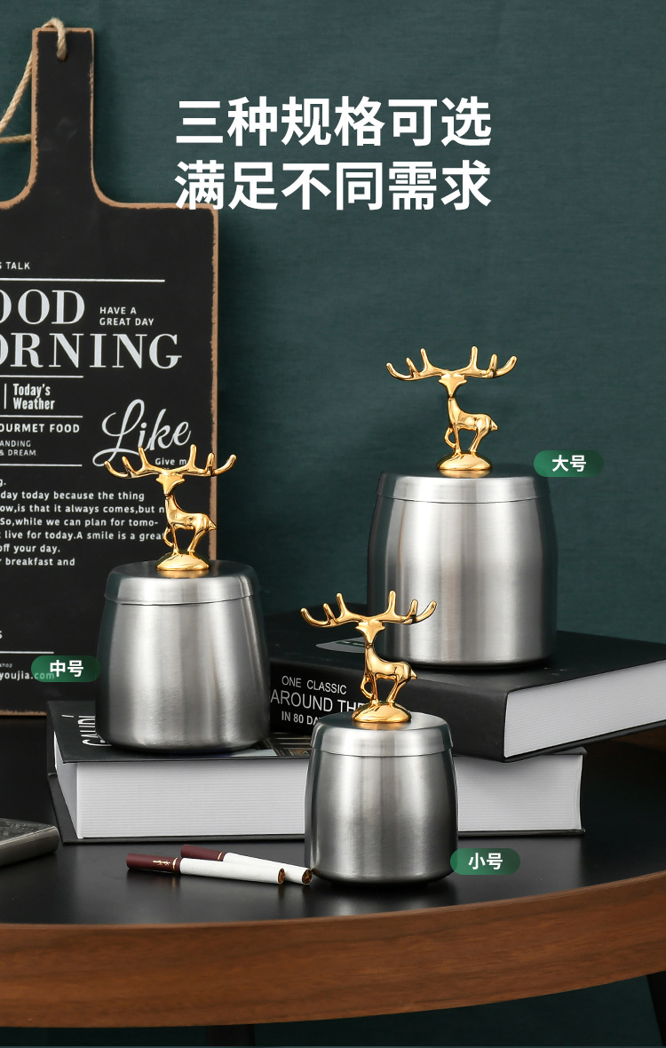 创意不锈钢带盖烟灰缸加厚防风家用酒店餐厅礼品ktv广告logo批发详情12