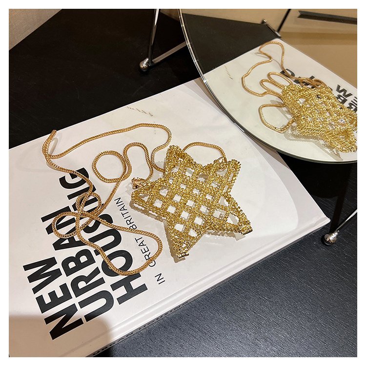 跨境2024夏新款小香风镂空金属星星包晚宴包单肩斜挎气质链条女包详情38