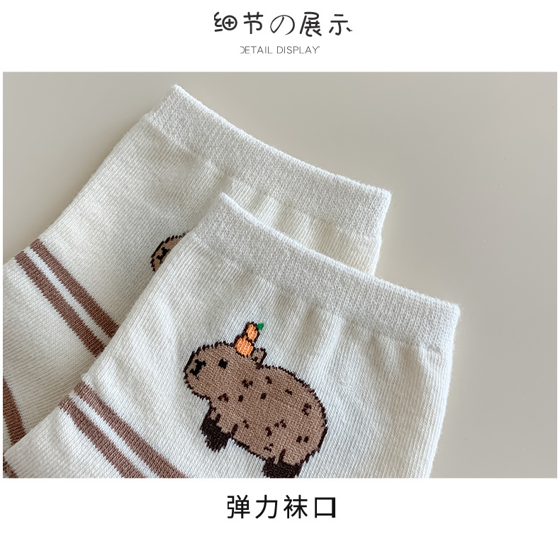 卡通小熊袜子女夏季薄款棉白色短筒袜可爱网红韩版船袜女春秋详情8