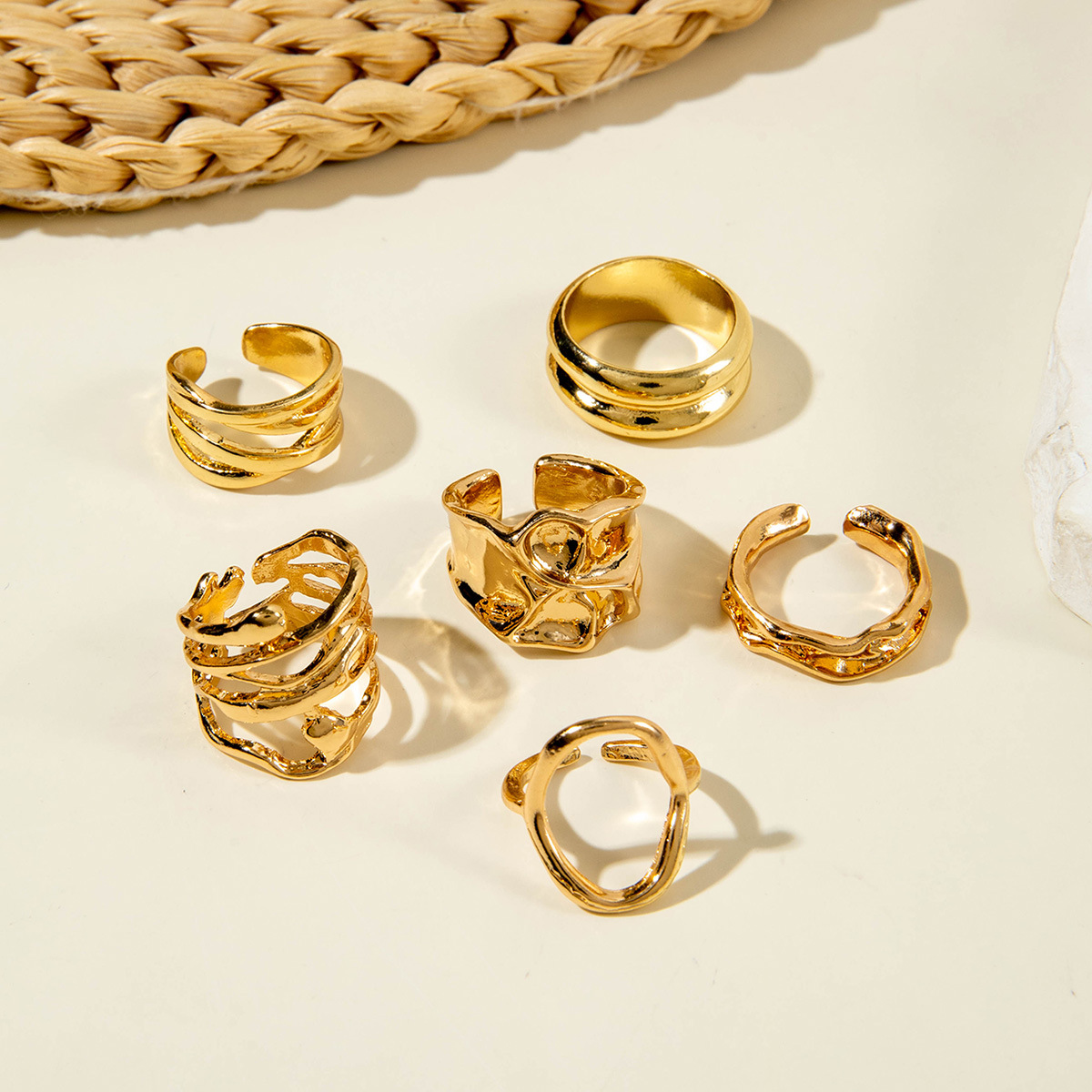 欧美跨境几何时尚复古合金指环饰品 不规则镶钻宝石戒指套装女详情16