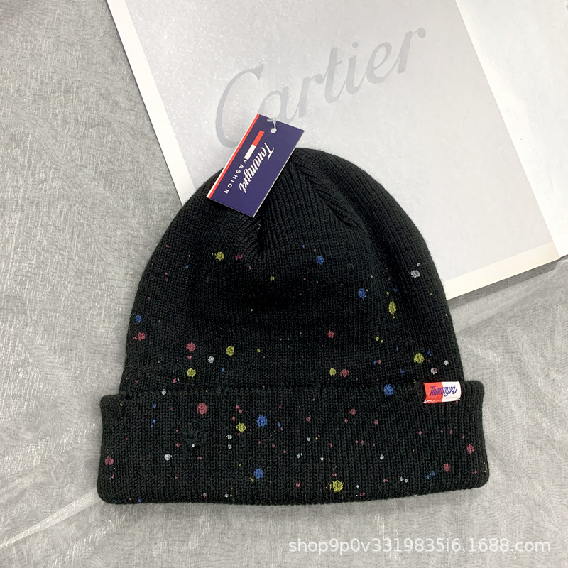 Nuevo versatil niche otoño invierno mujer sombreros de punto hechos a mano jet paint graffiti broken hole sombreros tendencia abrigos sombreros fríos hombres pic 11