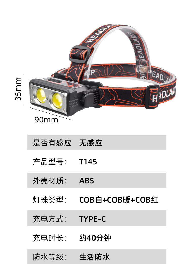 跨境新款感应头灯Type-C充电户外智能屏显跑步钓鱼LED强光头灯详情21