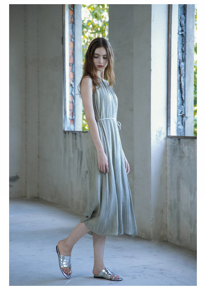 玖沐2025夏季新款亚麻无袖连衣裙女通勤宽松法式极简真口袋女装详情15