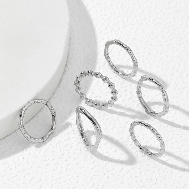 跨境新品 油压不锈钢竹节戒指女 六款异形图案指环小众钛钢饰品厂详情6