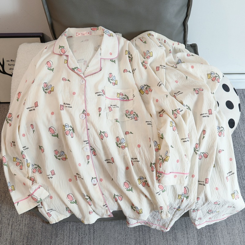Cute cartoon mikko pajamas for girls in spring and autumn, cloud cotton long-sleeved, sweet student and Internet celebrity home wear set for summer pic 34