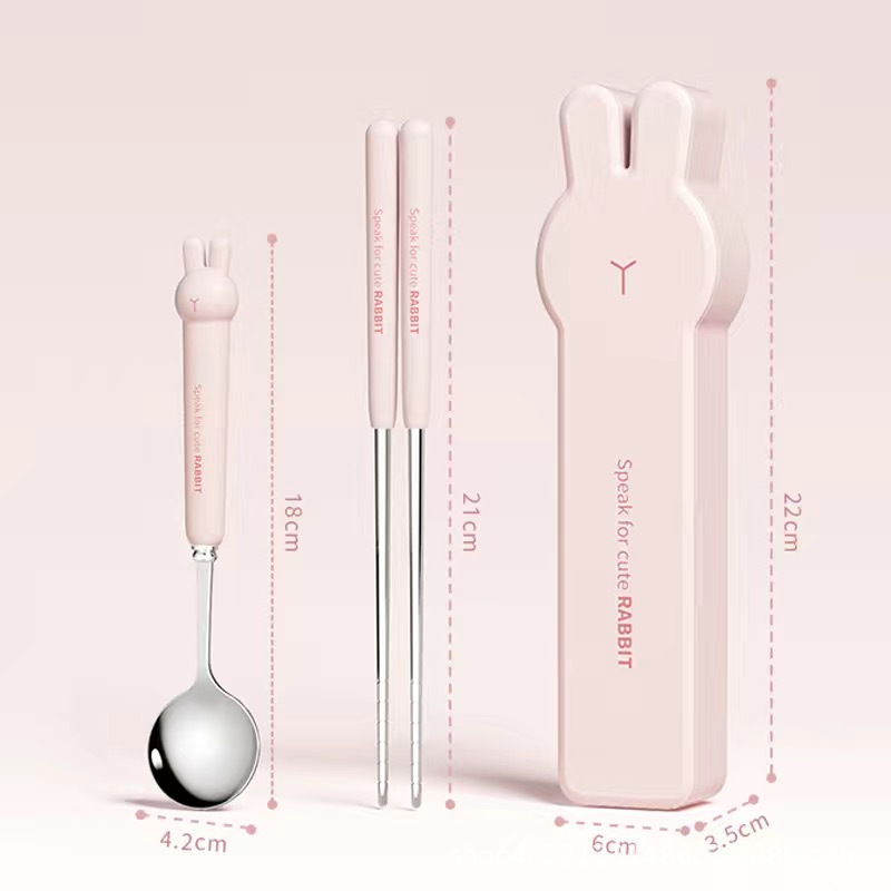 高颜值304不锈钢便携餐具套装可爱兔子勺叉筷子儿童叉勺三件套详情11