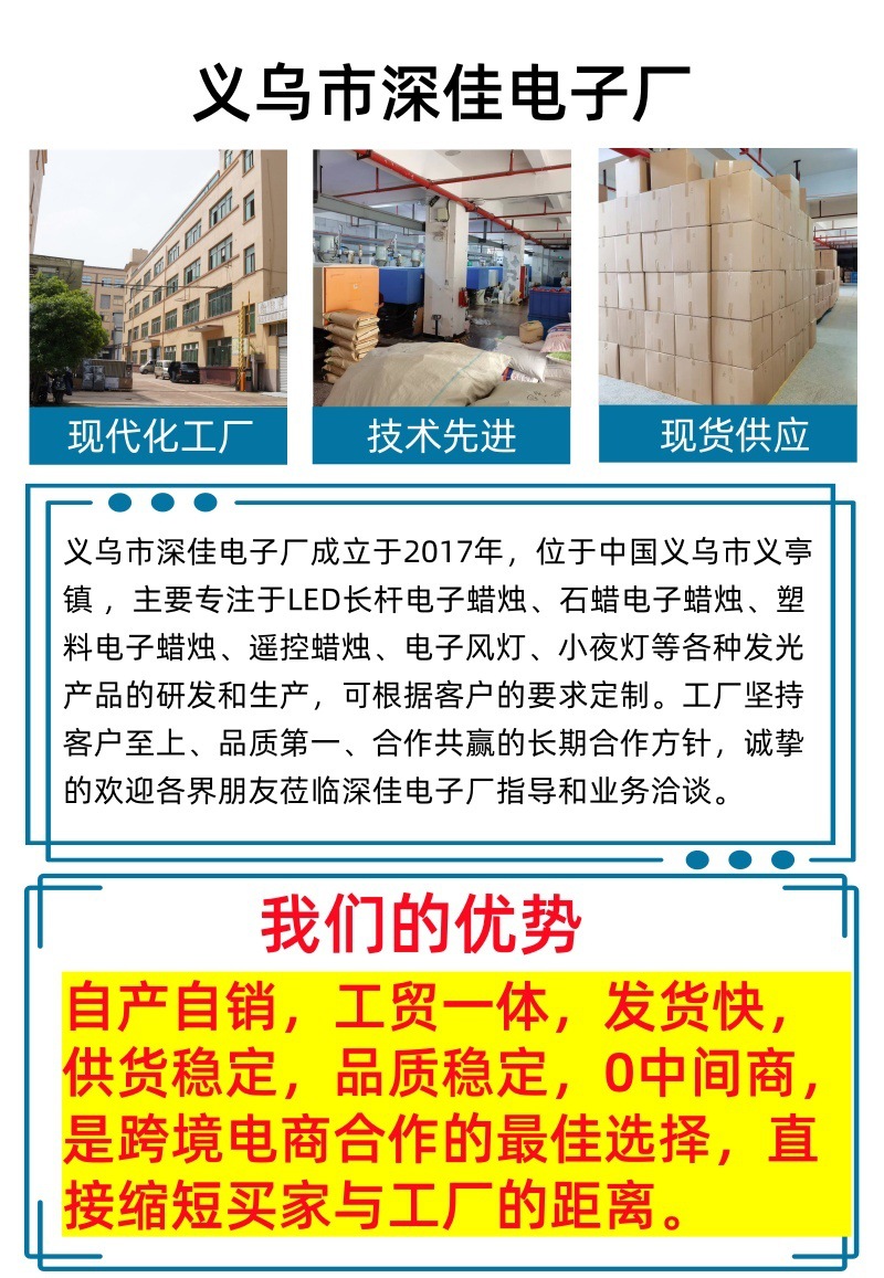 跨境无烟仿真长杆蜡烛 led发光白色聚会家居装饰长杆锥形发光蜡烛详情1