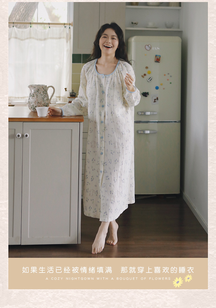 纯棉纱布月子服待产裙带胸垫孕妇睡衣女薄款春夏产后哺乳喂奶袍套详情16