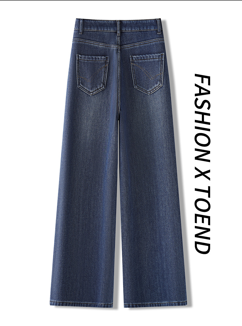 Denim blue fashionable narrow style jeans for women 2025 autumn/winter new high-waisted, slimming, fleece warm, casual straight-leg pants pic 10
