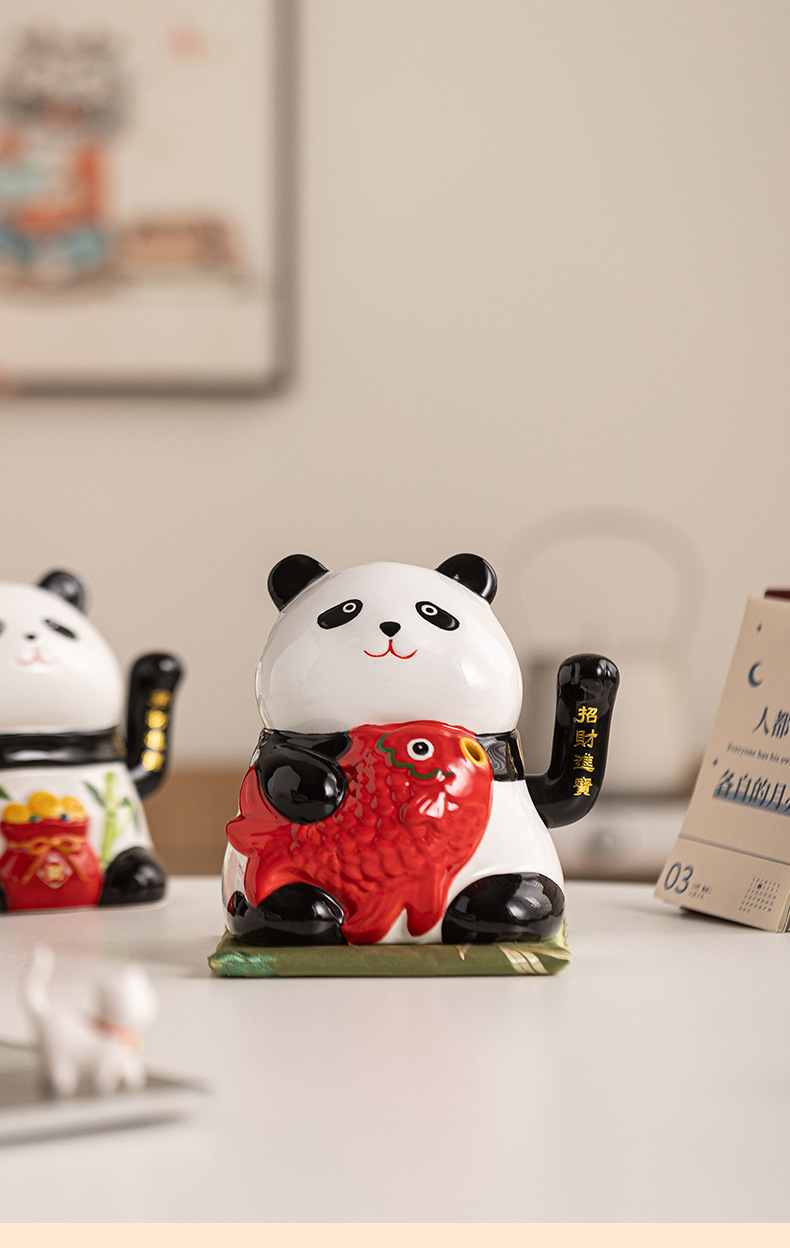 招财熊猫摆件前台自动摇手店铺收银装饰发财礼物工艺品店面开业生意兴隆详情18