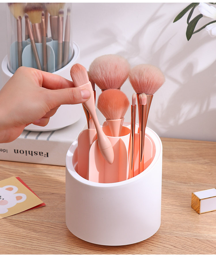 高颜值化妆刷收纳盒高级感旋转桌面口红化妆品桶分格带盖防尘笔筒详情13