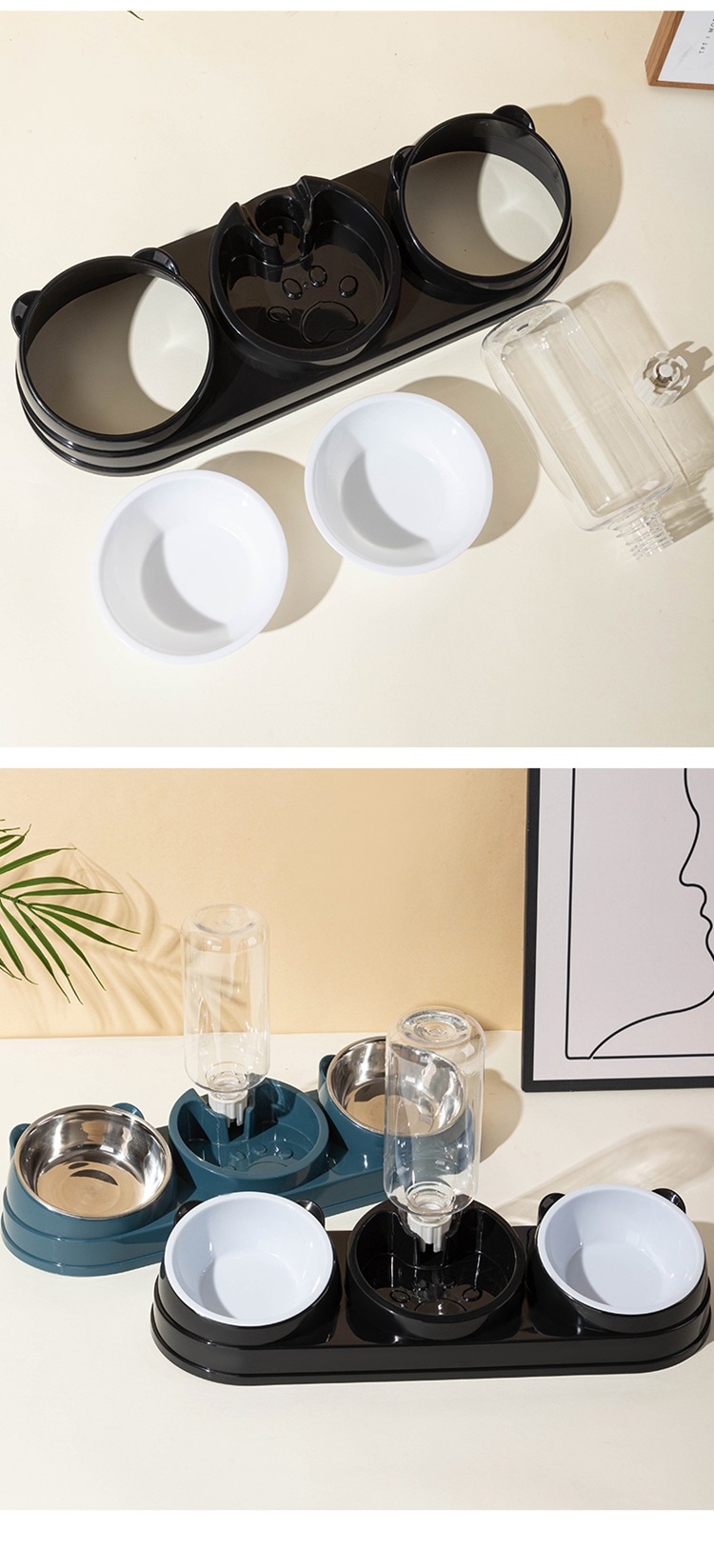 Cat bowl, slanted mouth, dog bowl, cat food bowl, double bowl, stainless steel automatic water refilling, pet bowl, two-in-one drinking and feeding device pic 12