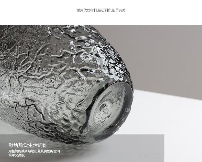 富雅玻璃大肚落地马醉木灰色透明锤纹水培玻璃花瓶家居装饰花器详情10