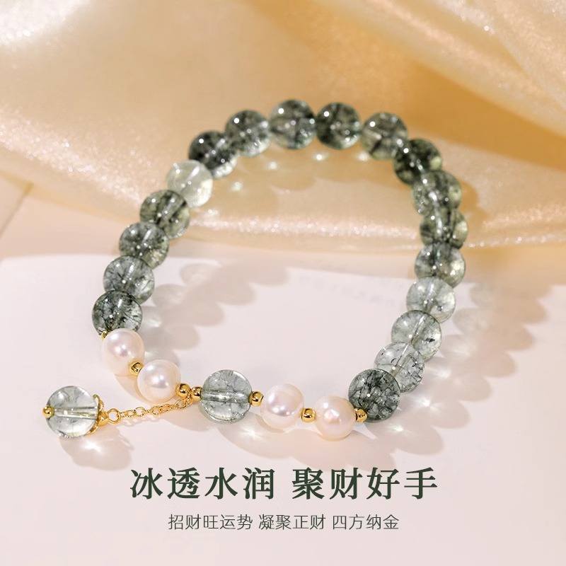 淡水珍珠新中式手链优化水晶绿幽灵手链清新时尚原创手串节日礼品详情5