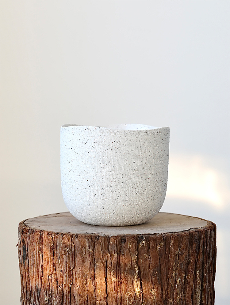 北欧陶瓷粗砂花盆象牙白蝴蝶兰陶盆兰花白陶创意个性绿植粗陶套盆详情9