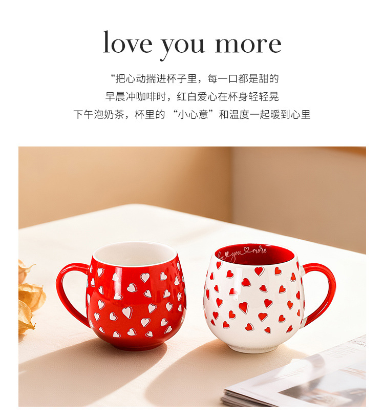 跨境热销爆款纯手绘爱心马克杯创意心型手柄水杯陶瓷杯牛奶咖啡杯详情2