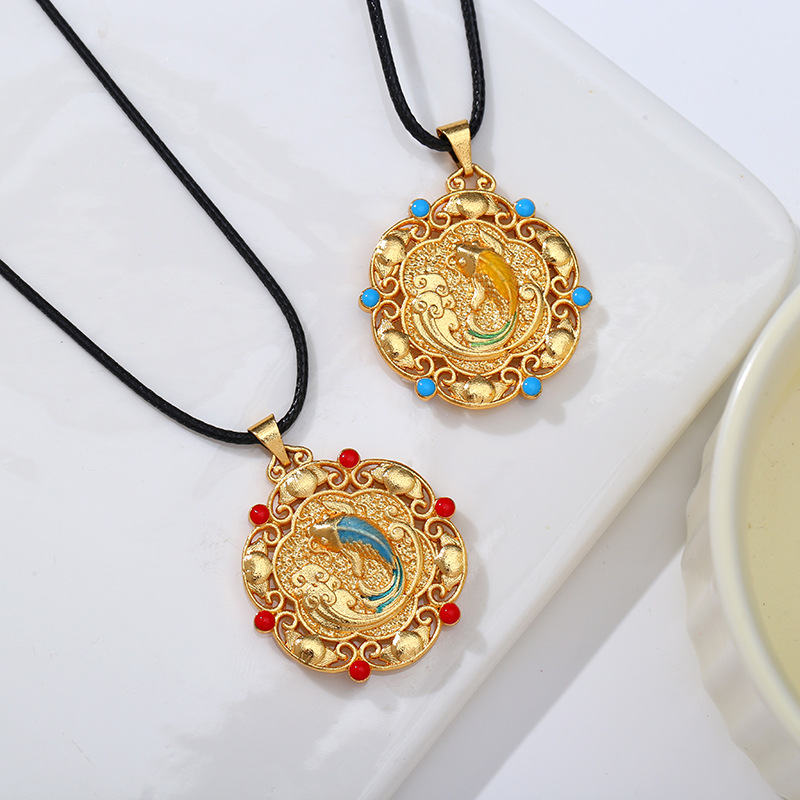 越南沙金花丝镂空金鱼项链新中式小众轻奢铜镀金吊坠挂饰挂件饰品详情7