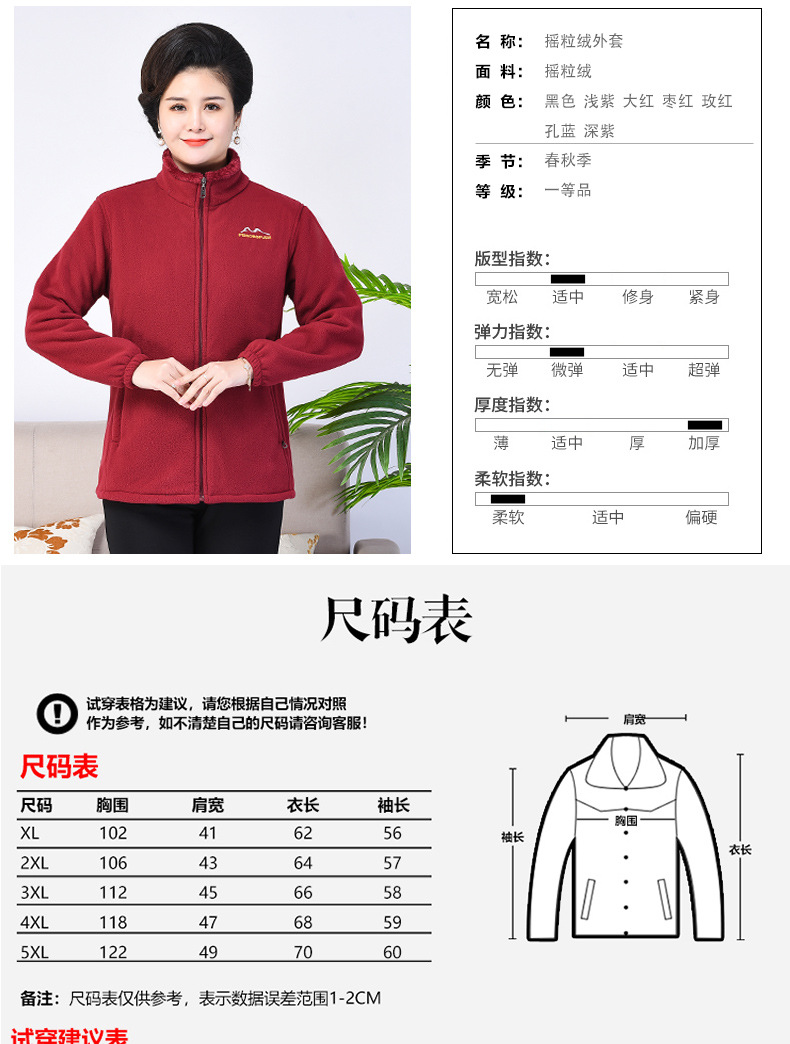 中老年女装秋冬加厚摇粒绒开衫卫衣上衣外套休闲大码抓绒衣妈妈装详情10