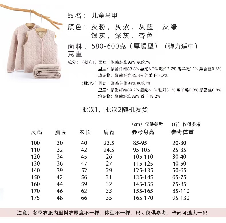 儿童羊毛马甲男童德绒保暖加厚宝宝坎肩女童加厚夹棉背心护肚马夹详情3