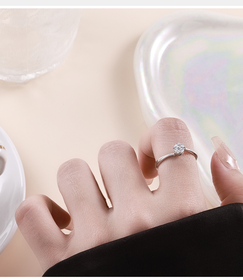 S925 silver armband ring Moissanite loose cuff, simple and versatile four-prong ring jewelry, live stream in stock wholesale pic 5