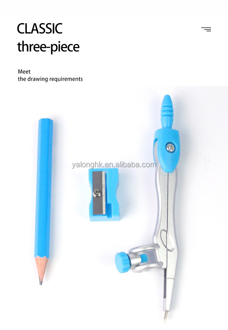 Yalong Cross-border Student Math Tools Compass Set, Metal Geometry Set, School Pencil with Pencil sharpener type pic 2