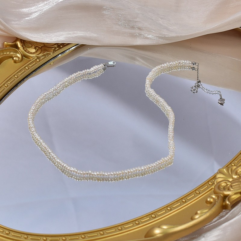 天然淡水真珍珠项链百搭925银2-3小珍珠颈链时尚简约小扁珠锁骨链详情5