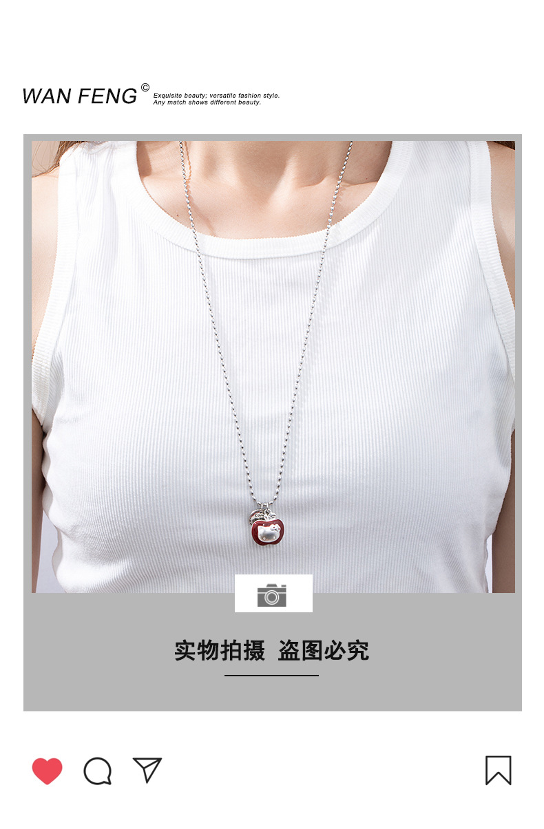 Sweet and cute early autumn niche fun Christmas glazed red apple HelloKitty pendant necklace accessory for women pic 1