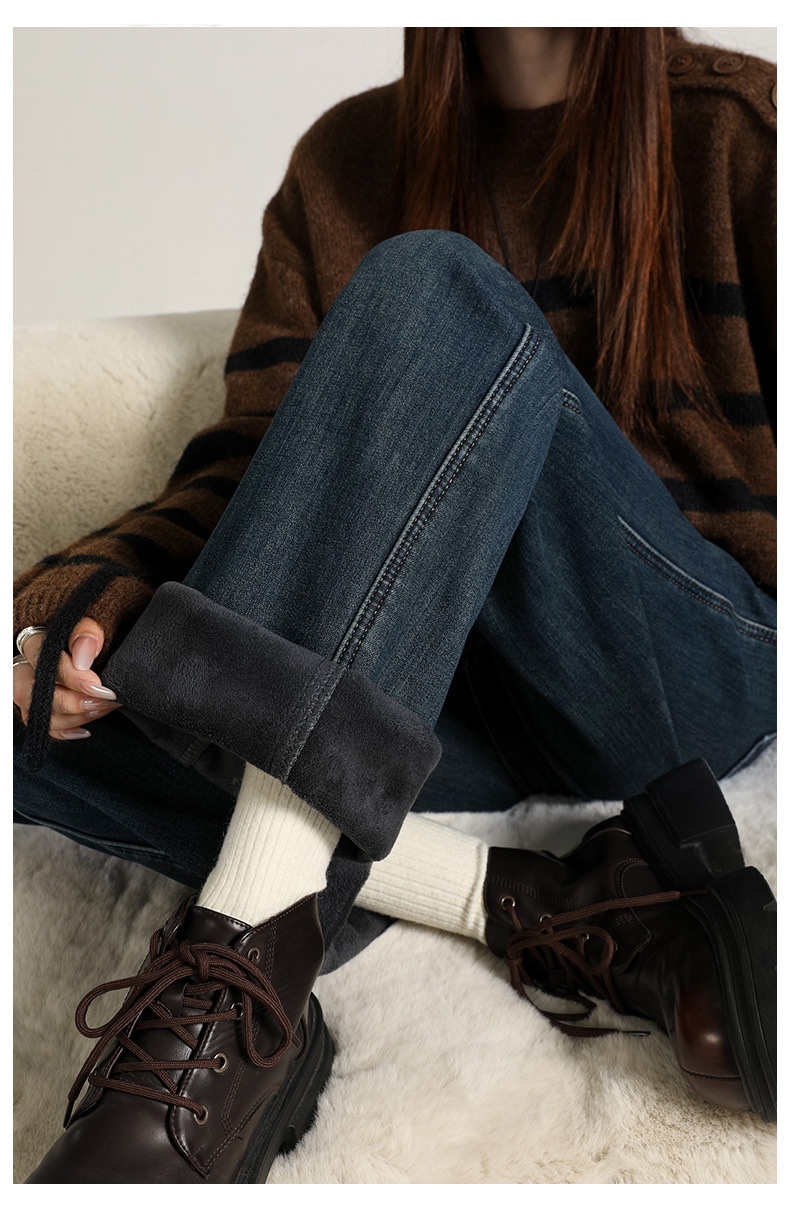 Fleece, warm, super soft, elastic, narrow, wide, straight, smooth, classic, versatile, loose, comfortable, thick denim autumn wear pic 21
