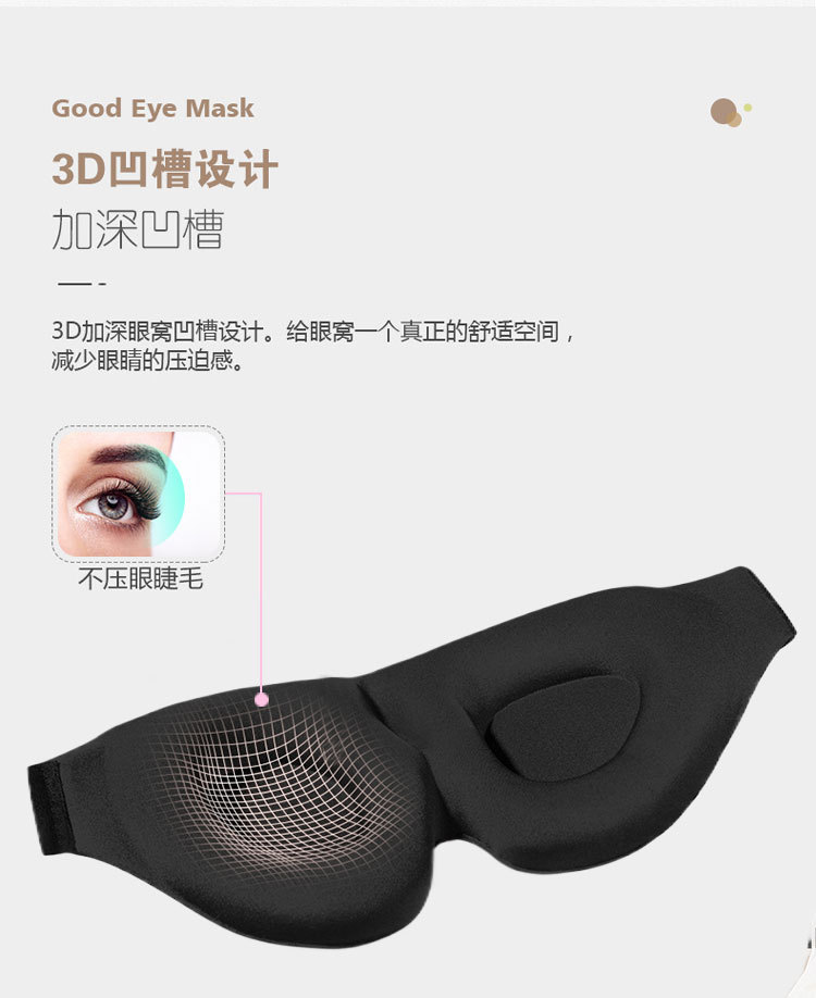 3D全遮光睡眠眼罩放松零压力夜间眼罩柔软透气午休缓解眼疲劳眼罩详情3