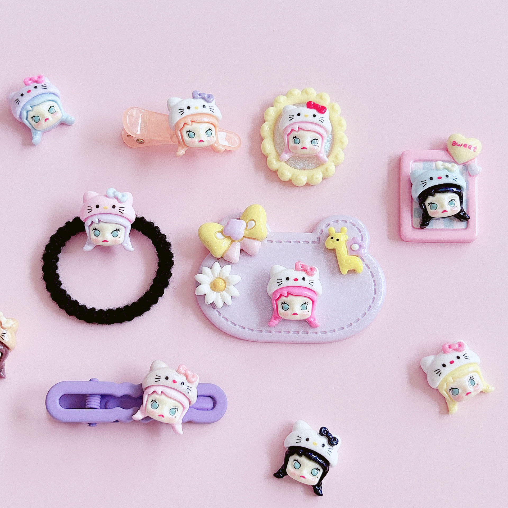 Gold pink cat hat, cute kid series diy hairpin accessories, handcrafted creative design, and decorative materials pic 9