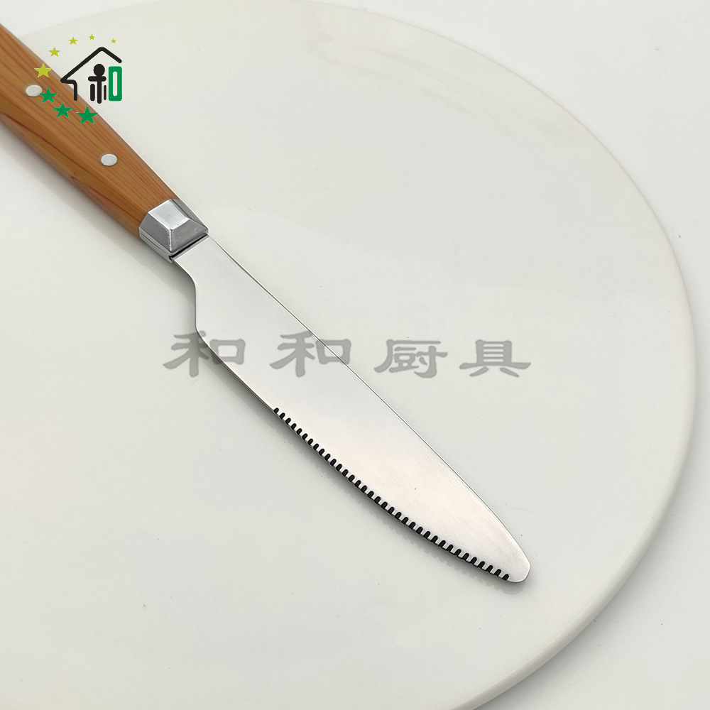 亚马逊跨境不锈钢餐具防木纹牛排刀叉勺16件套酒店西餐具礼盒套装详情14