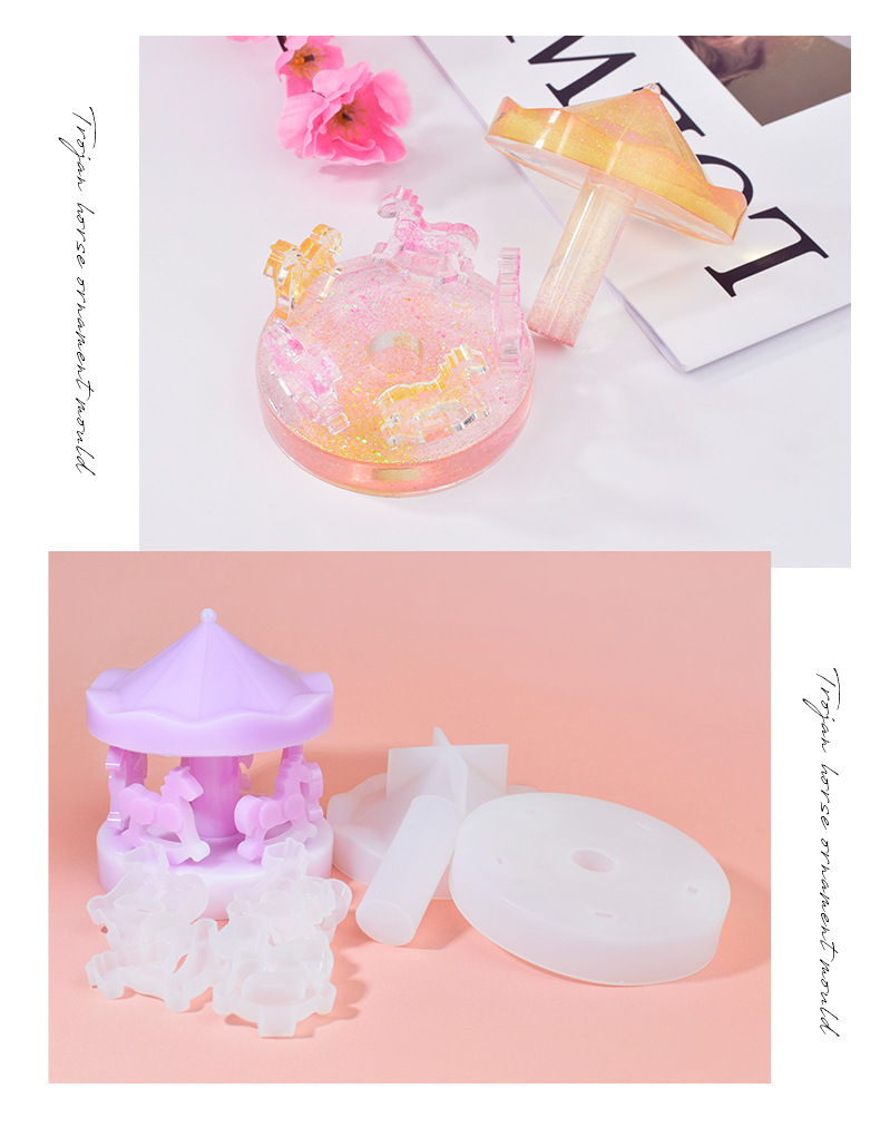 Wanfa diy Crystal Resin carousel Silicone mold, Amazon candle ornament, gypsum stand decoration mold pic 7
